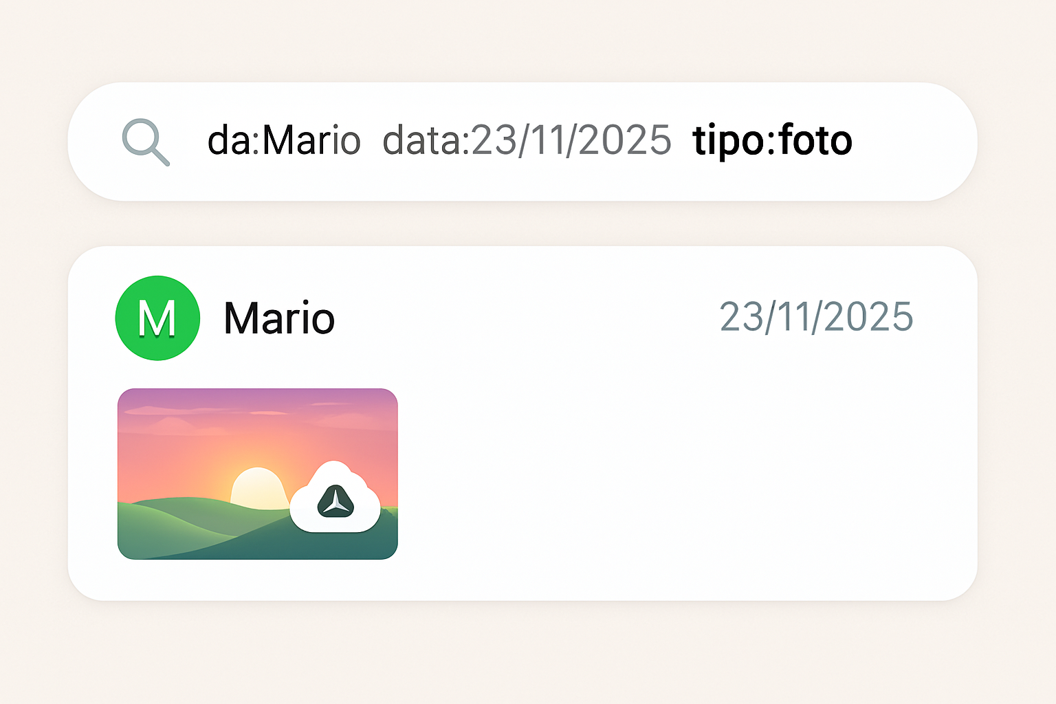 WhatsApp ricerca avanzata filtri data mittente tipo file